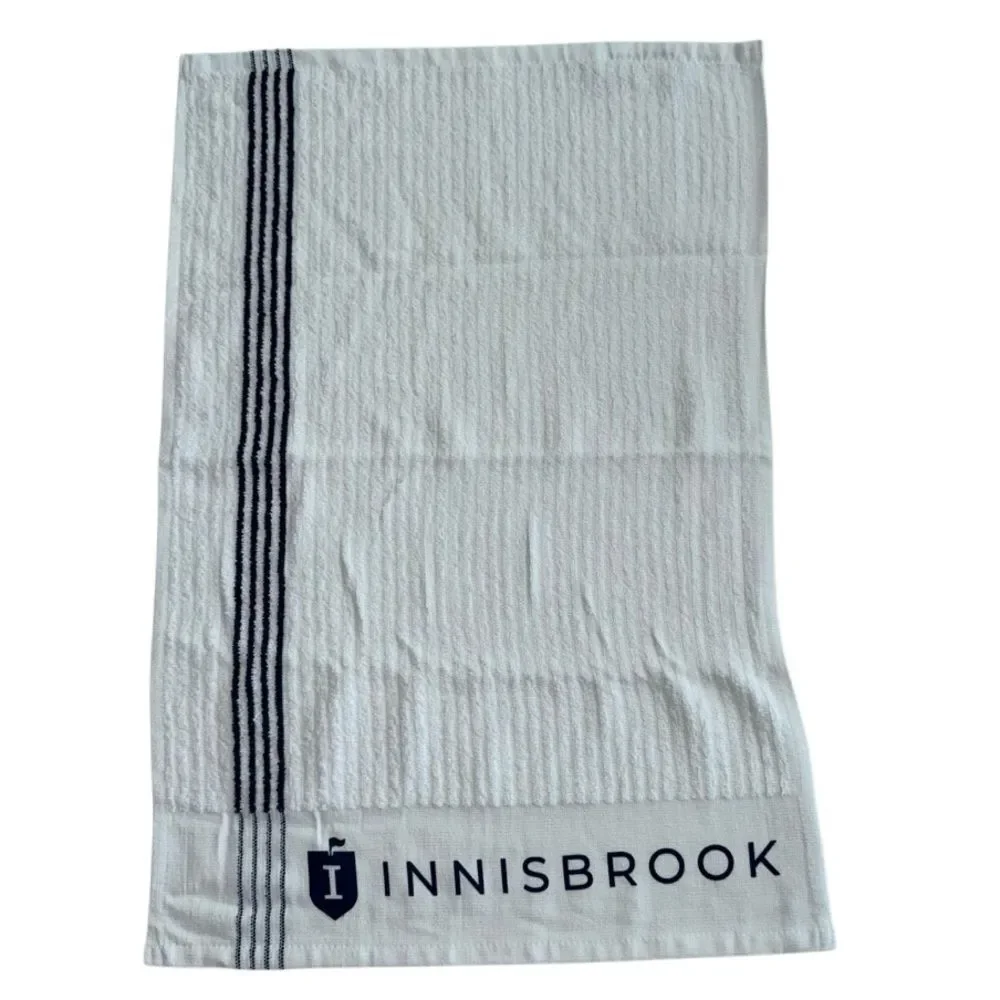Innisbrook White Tennis Pickleball Towel with Blue Stripes and Innisbrook Logo